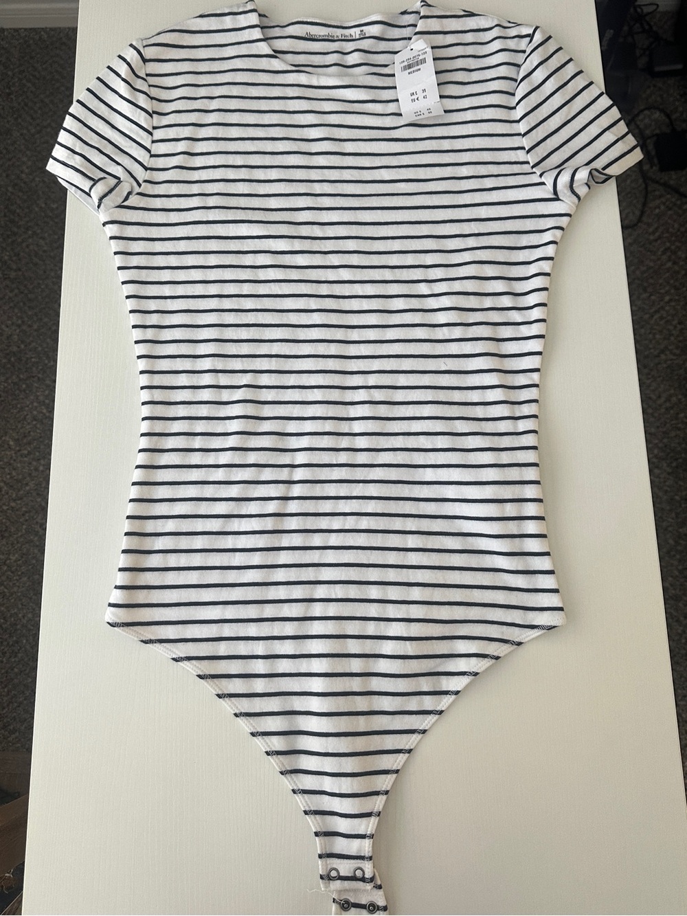 Abercrombie & Fitch White and Navy Striped One-Piece Bodysuit